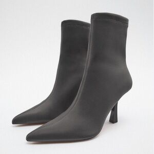 Zara Gray Fabric Pointed Toe Booties